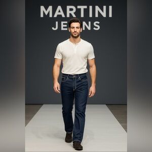 Men's Dark Blue Straight Leg Jeans